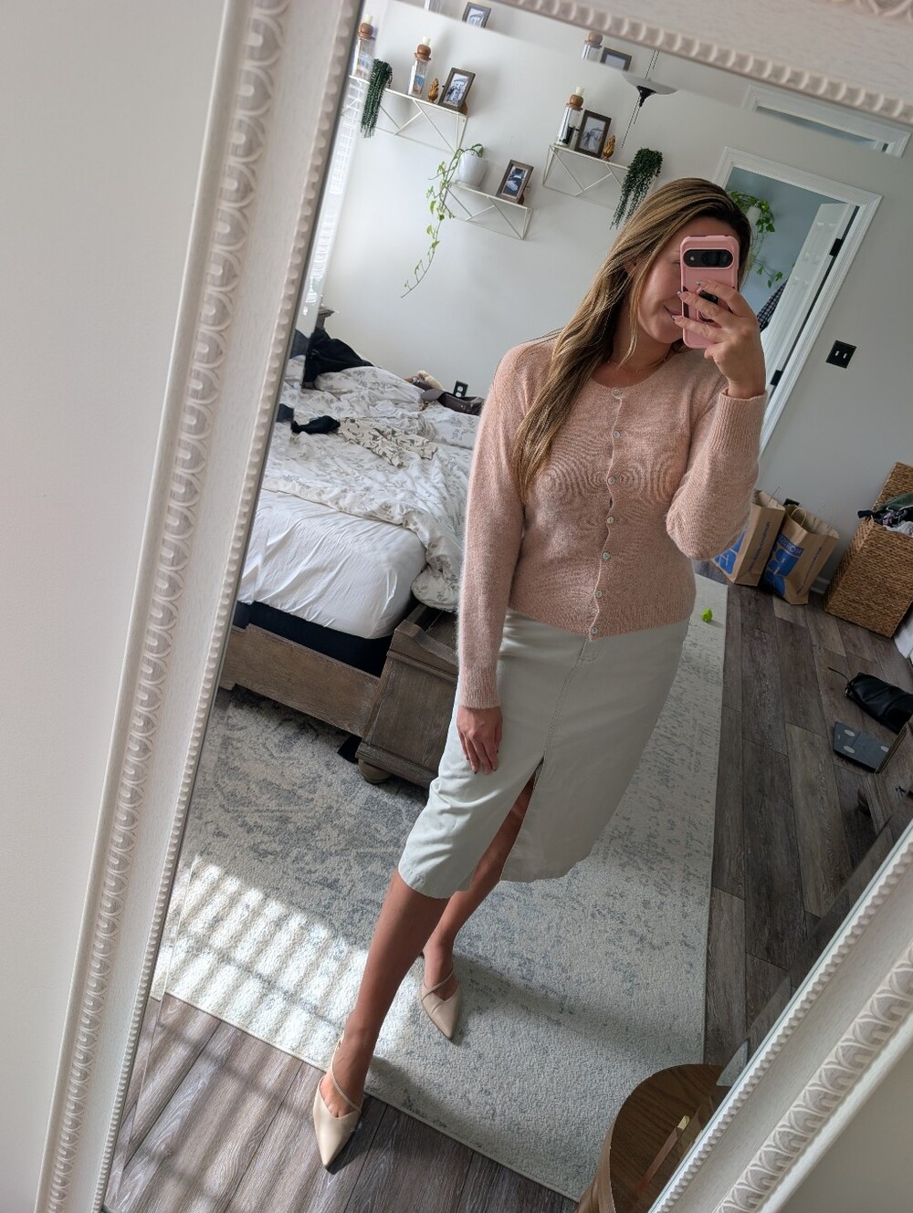 Vintage Tommy Hilfiger Cream Pencil Skirt with Front Slit Size 12